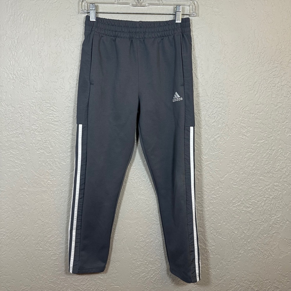 Adidas Youth Medium Track Pants Gray 3-Stripe Athletic Joggers Kids Boys Girls